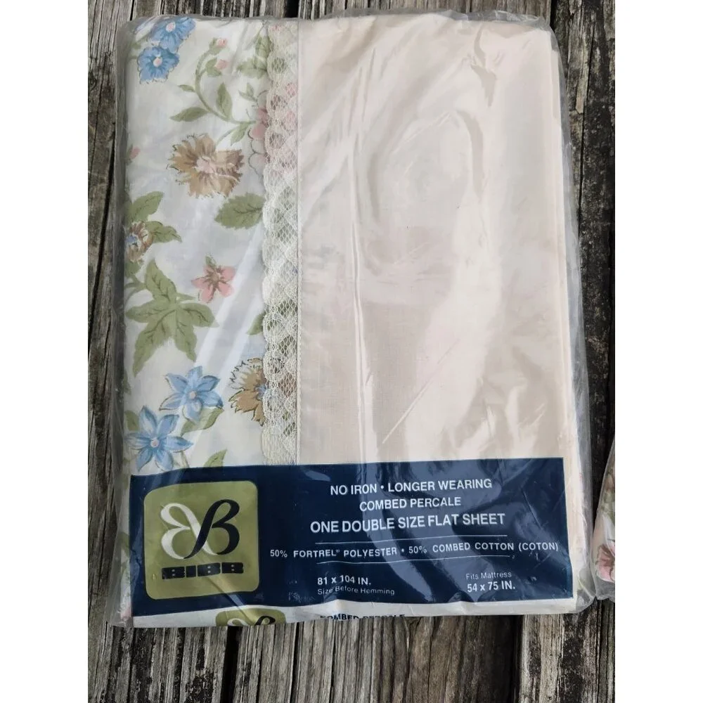 Vintage Bibb Double Full Fitted Flat 2 Pillow Sheet Set Tapestry Rose Floral New
